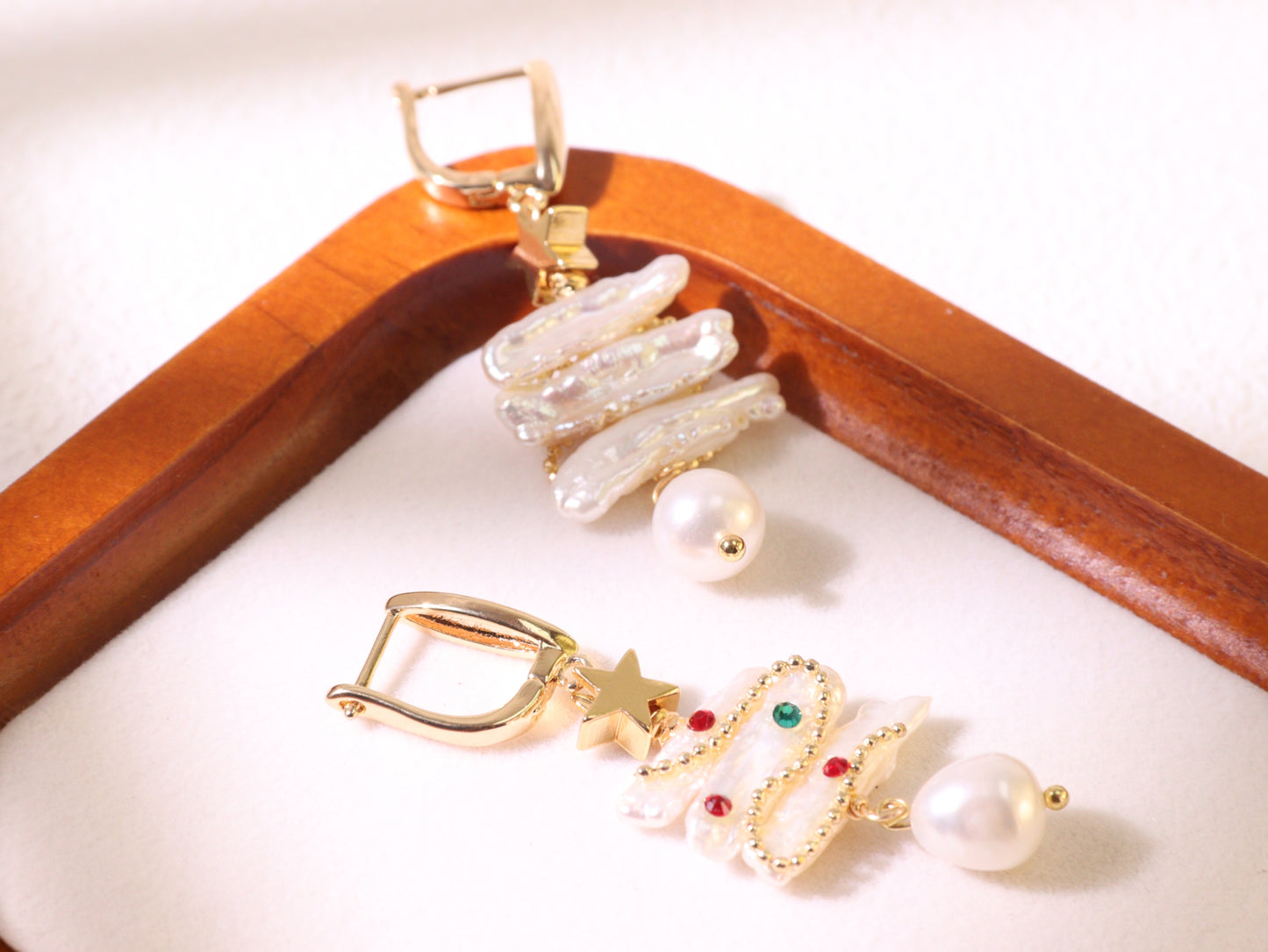 Christmas Tree Baroque Pearl Earrings – Festive Gold Plated Holiday Jewelry Gift