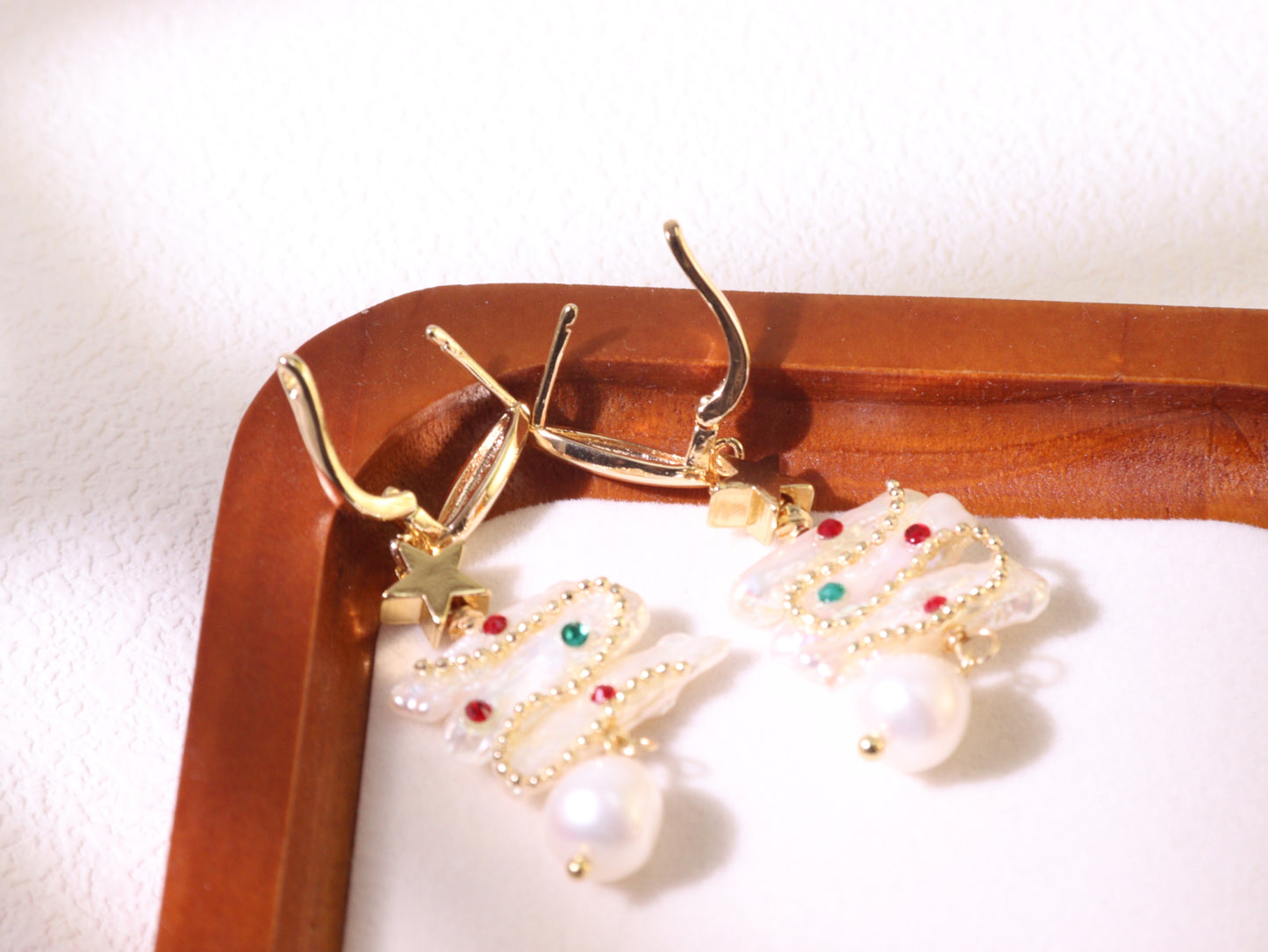 Christmas Tree Baroque Pearl Earrings – Festive Gold Plated Holiday Jewelry Gift