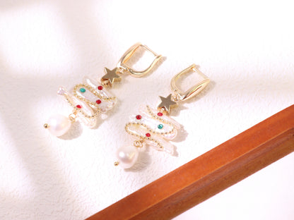 Christmas Tree Baroque Pearl Earrings – Festive Gold Plated Holiday Jewelry Gift