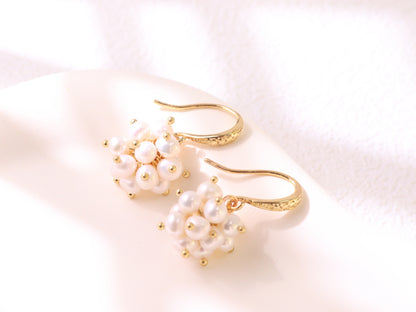 Hand-clustered Freshwater Pearl Dangle Earrings – Elegant Wedding Gift (3cm)