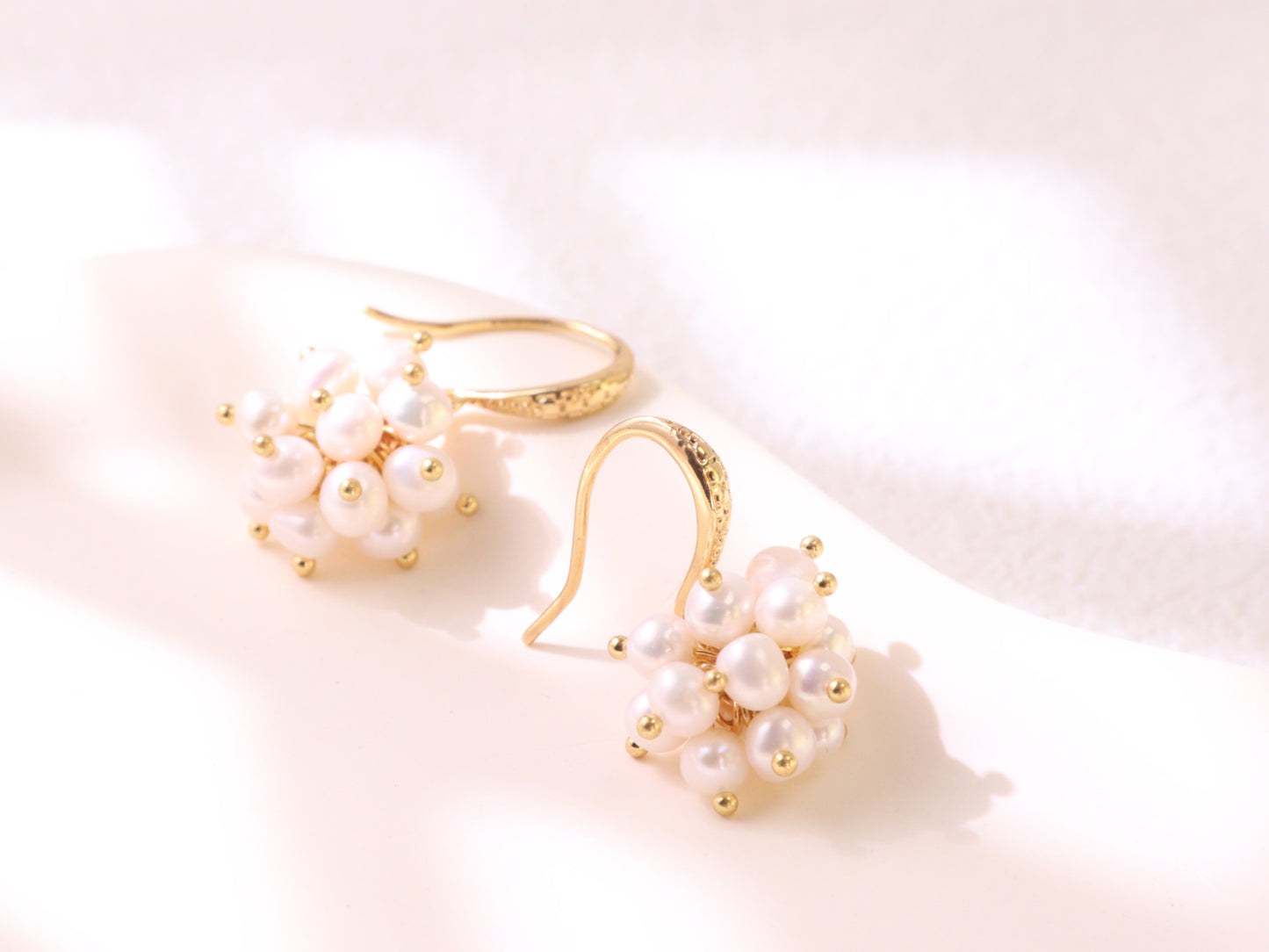 Hand-clustered Freshwater Pearl Dangle Earrings – Elegant Wedding Gift (3cm)