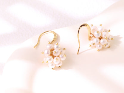 Hand-clustered Freshwater Pearl Dangle Earrings – Elegant Wedding Gift (3cm)