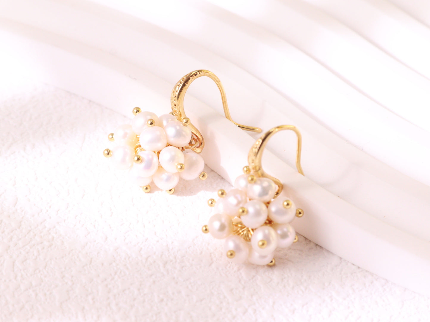 Hand-clustered Freshwater Pearl Dangle Earrings – Elegant Wedding Gift (3cm)