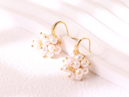 Hand-clustered Freshwater Pearl Dangle Earrings – Elegant Wedding Gift (3cm)