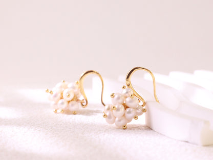 Hand-clustered Freshwater Pearl Dangle Earrings – Elegant Wedding Gift (3cm)