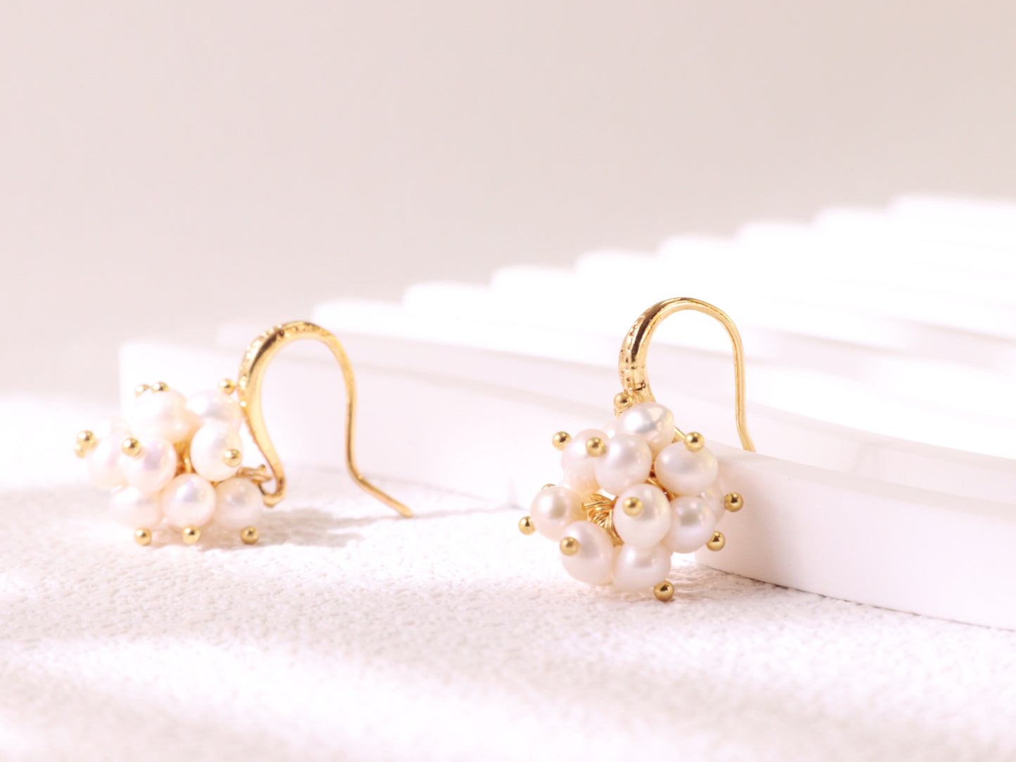 Hand-clustered Freshwater Pearl Dangle Earrings – Elegant Wedding Gift (3cm)
