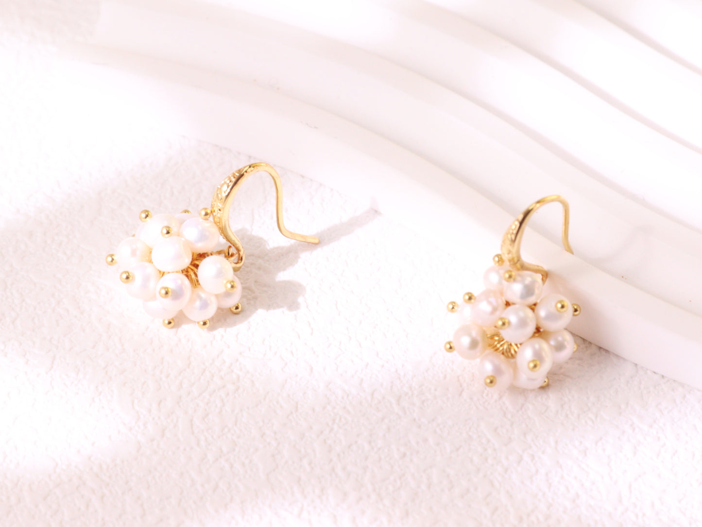 Hand-clustered Freshwater Pearl Dangle Earrings – Elegant Wedding Gift (3cm)