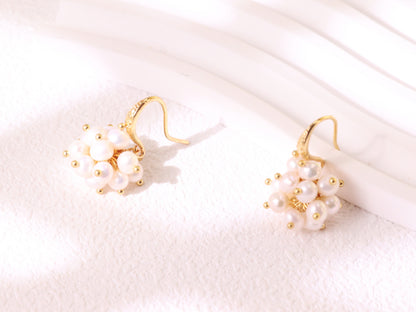 Hand-clustered Freshwater Pearl Dangle Earrings – Elegant Wedding Gift (3cm)
