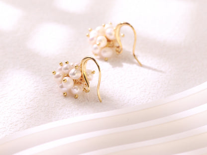 Hand-clustered Freshwater Pearl Dangle Earrings – Elegant Wedding Gift (3cm)