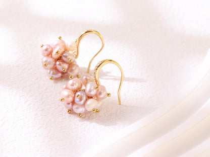 Hand-clustered Freshwater Pearl Dangle Earrings – Elegant Wedding Gift (3cm)