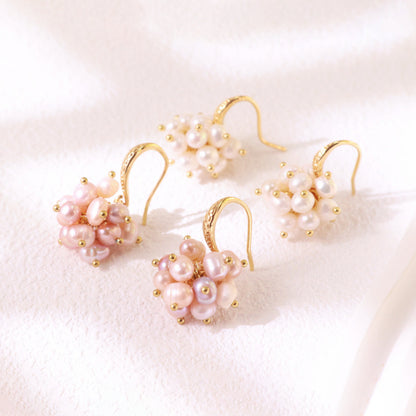 Hand-clustered Freshwater Pearl Dangle Earrings – Elegant Wedding Gift (3cm)