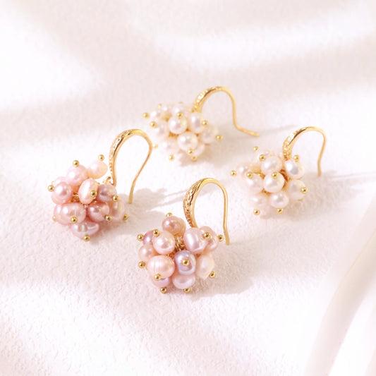 Hand-clustered Freshwater Pearl Dangle Earrings – Elegant Wedding Gift (3cm)