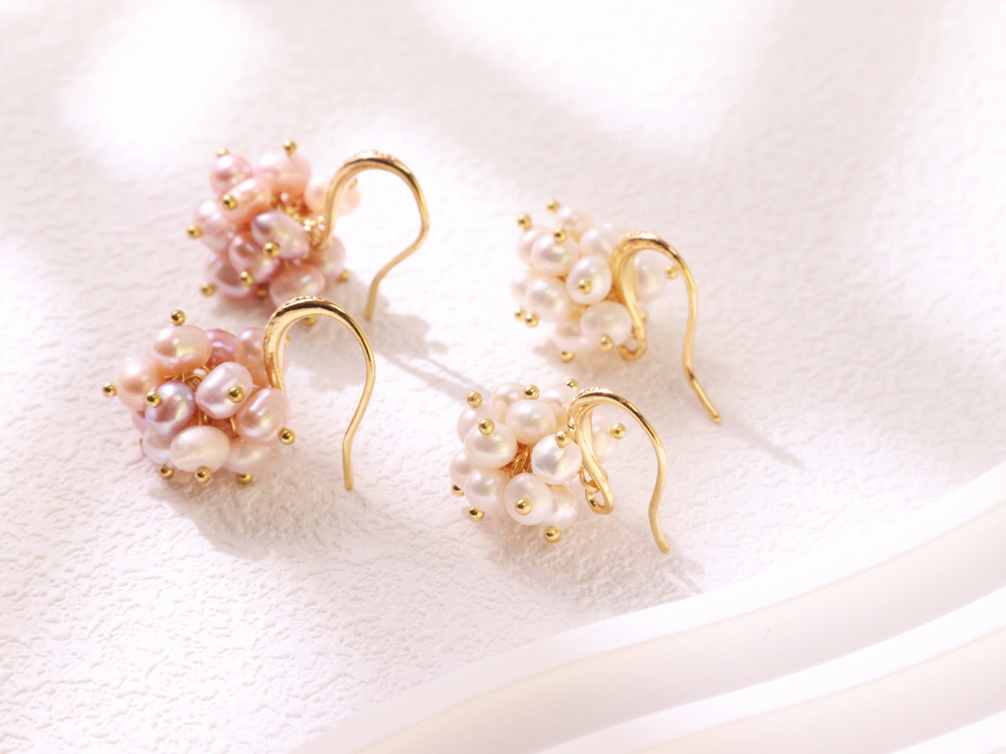 Hand-clustered Freshwater Pearl Dangle Earrings – Elegant Wedding Gift (3cm)