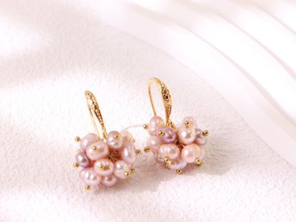 Hand-clustered Freshwater Pearl Dangle Earrings – Elegant Wedding Gift (3cm)