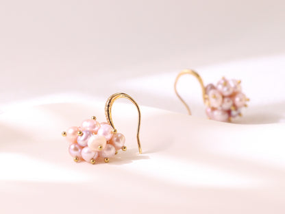 Hand-clustered Freshwater Pearl Dangle Earrings – Elegant Wedding Gift (3cm)