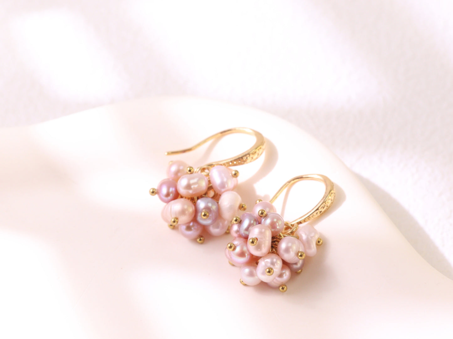 Hand-clustered Freshwater Pearl Dangle Earrings – Elegant Wedding Gift (3cm)