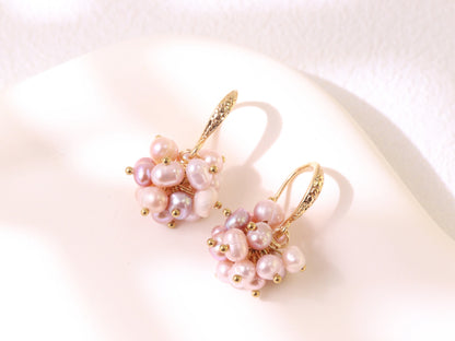 Hand-clustered Freshwater Pearl Dangle Earrings – Elegant Wedding Gift (3cm)