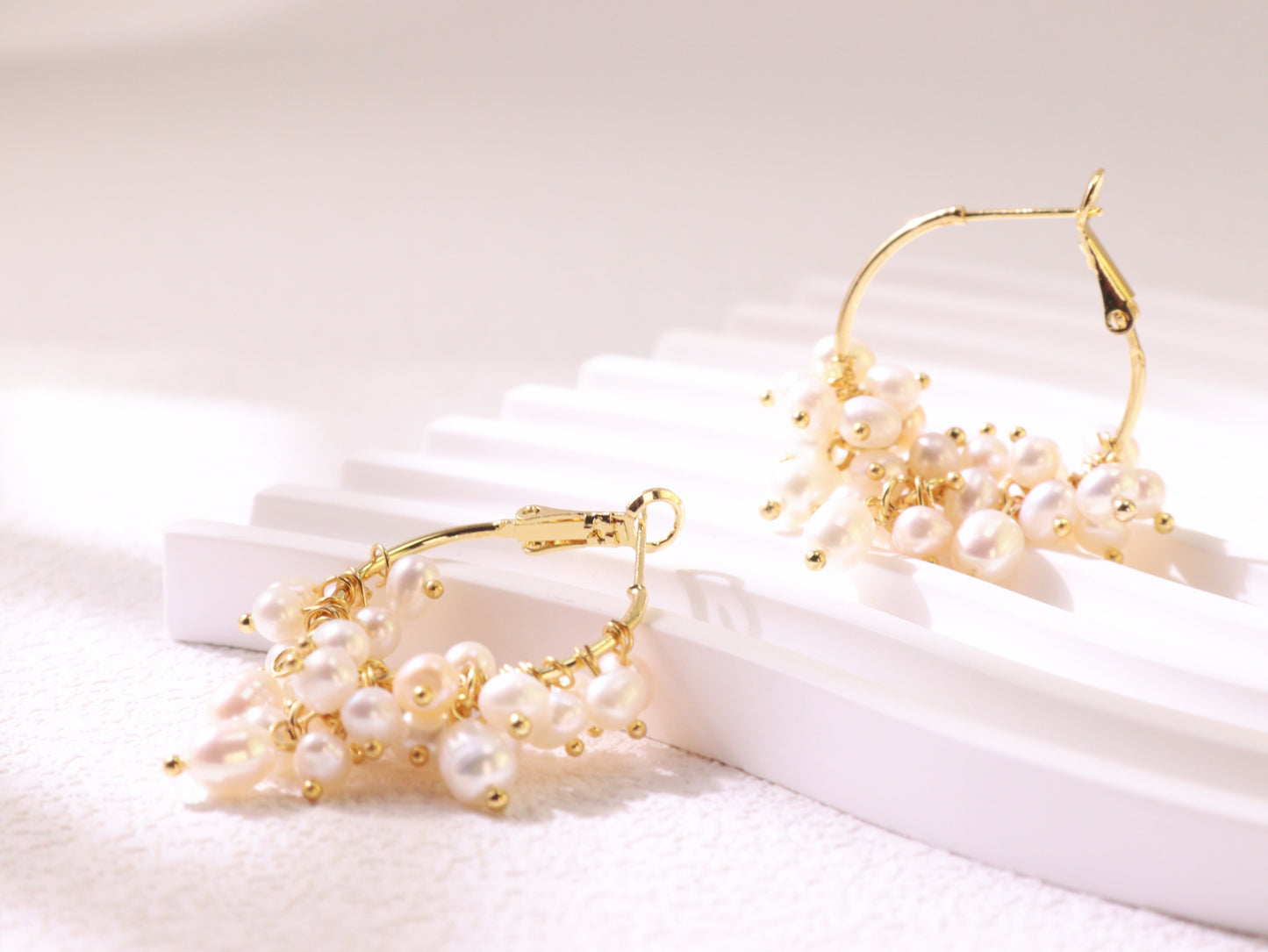 Gemstone Cluster Pearl Hoop Earrings – Amethyst & Turquoise Gold Accents