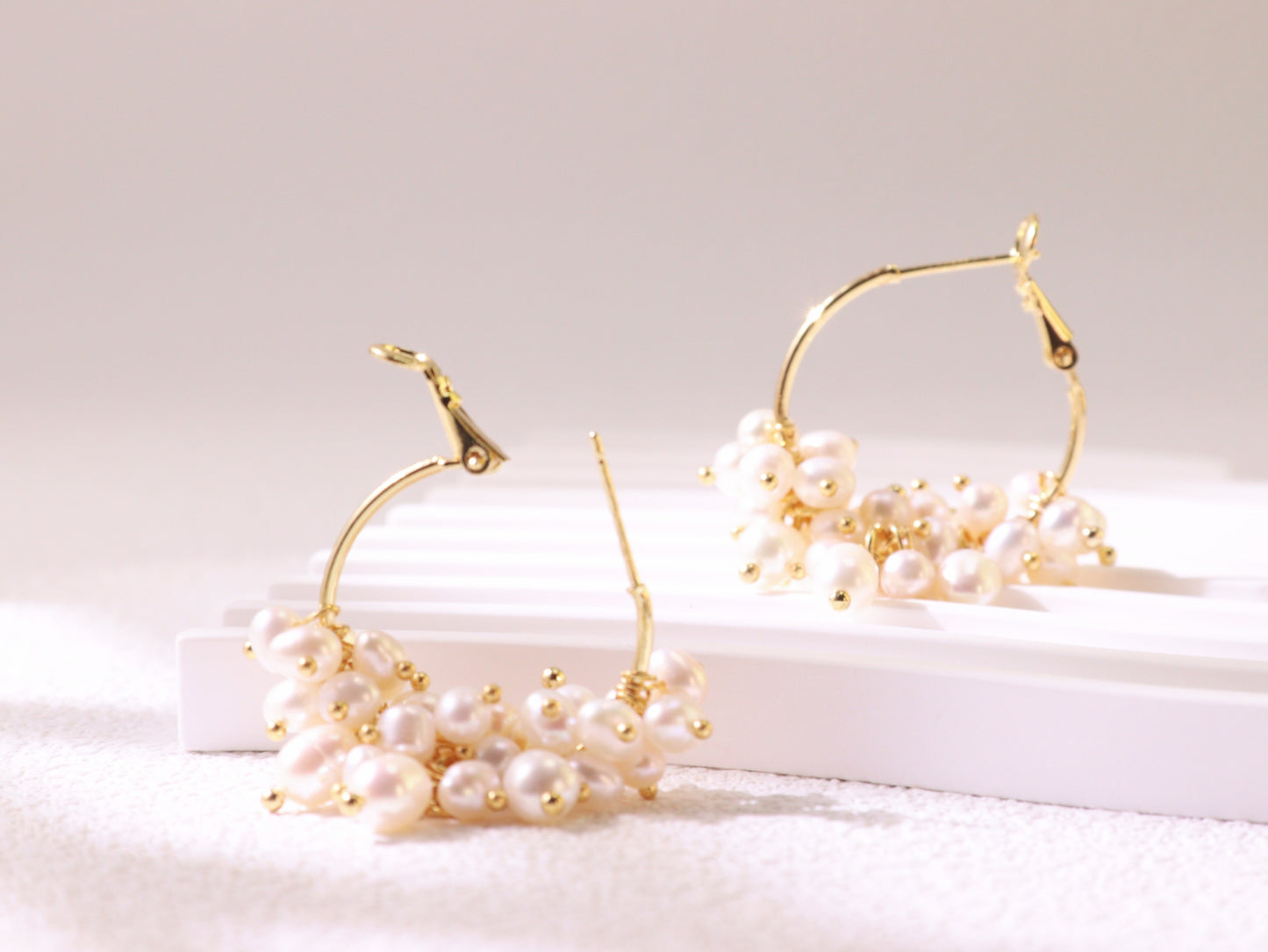 Gemstone Cluster Pearl Hoop Earrings – Amethyst & Turquoise Gold Accents