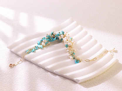 Turquoise & Pearl Chain Bracelet – Gold Plated Elegant Bridesmaid Gift