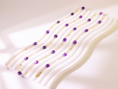 Amethyst & Pearl Double-Strand Long Necklace – Layering Gold Beaded Chain