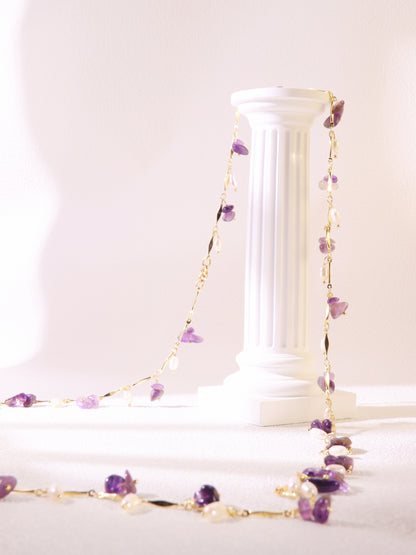 "Thorn Inspired" Amethyst Pearl Necklace – Artistic Nature Layering Jewelry (104cm)