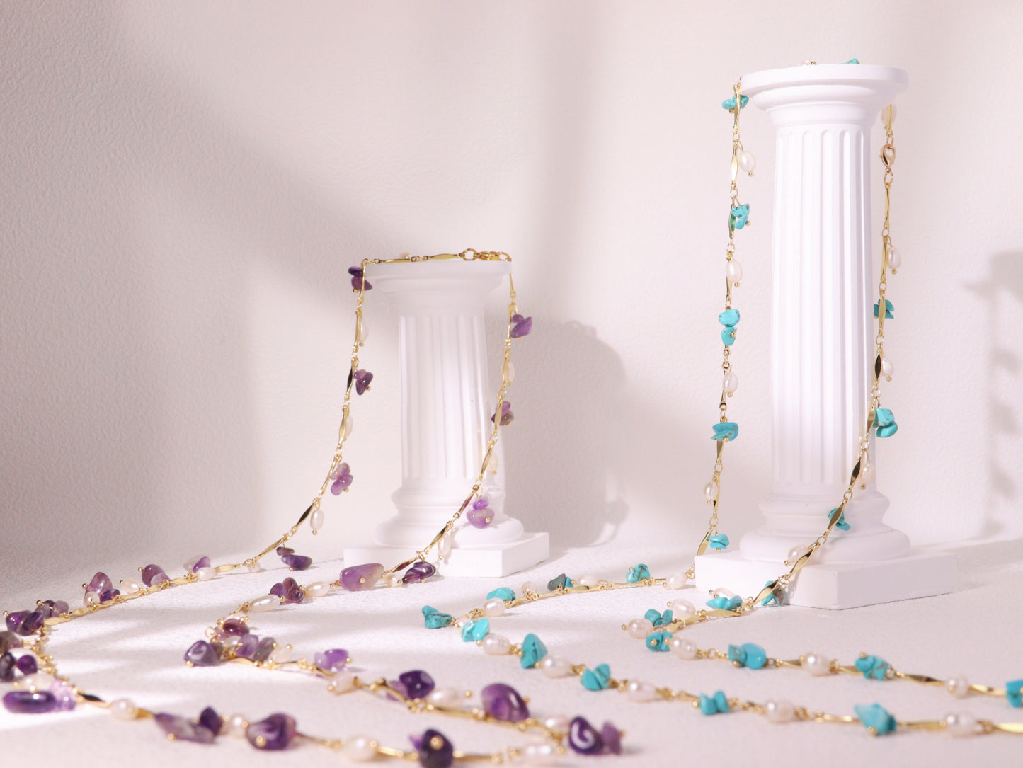 "Thorn Inspired" Amethyst Pearl Necklace – Artistic Nature Layering Jewelry (104cm)