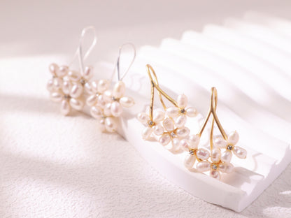 Freshwater Pearl Floral Cluster Earrings