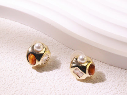 Vintage Pearl & Zircon Statement Stud Earrings