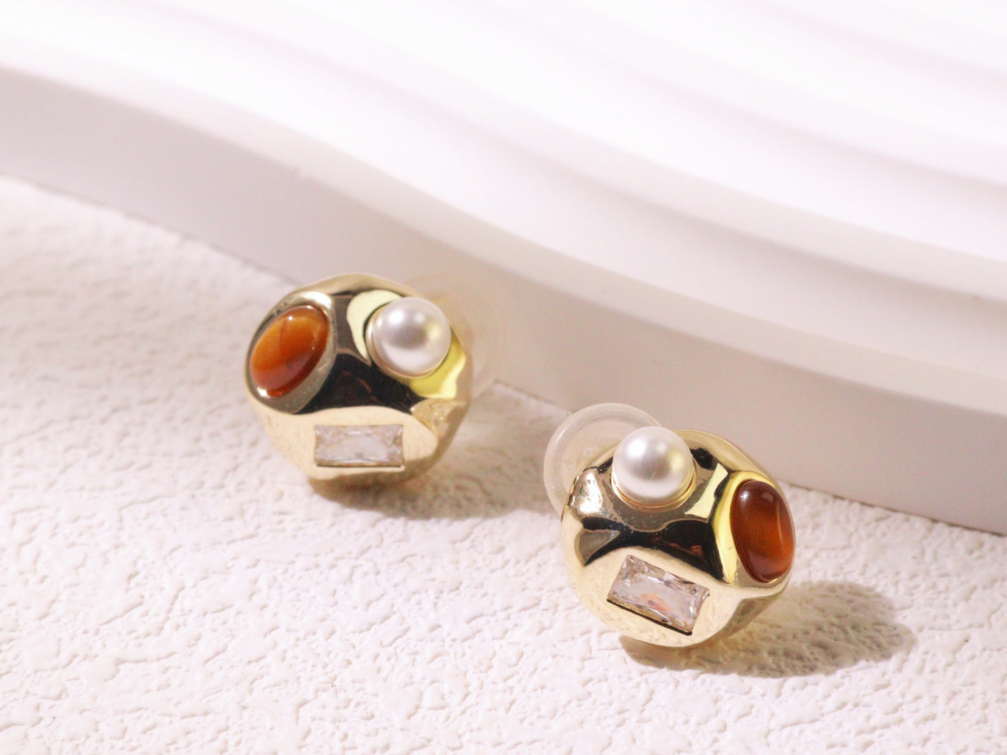 Vintage Pearl & Zircon Statement Stud Earrings