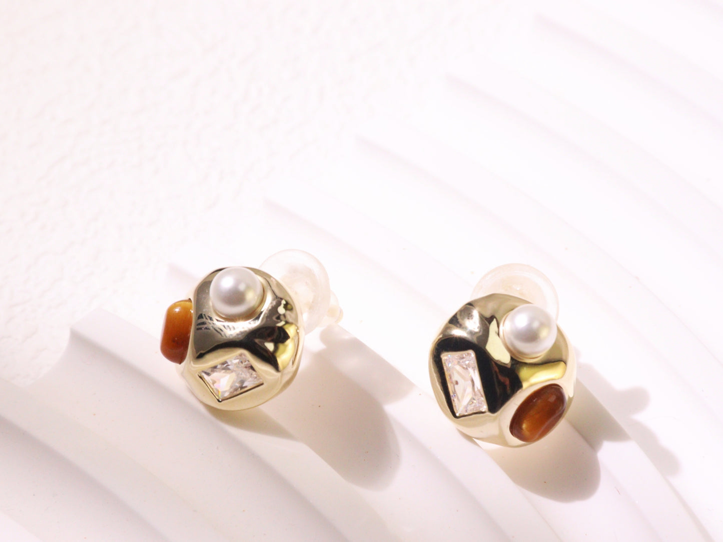 Vintage Pearl & Zircon Statement Stud Earrings