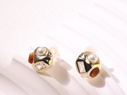 Vintage Pearl & Zircon Statement Stud Earrings