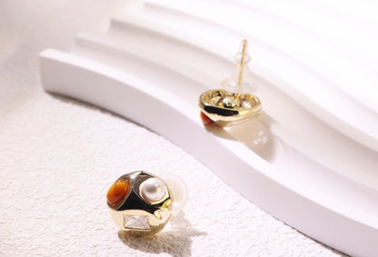 Vintage Pearl & Zircon Statement Stud Earrings