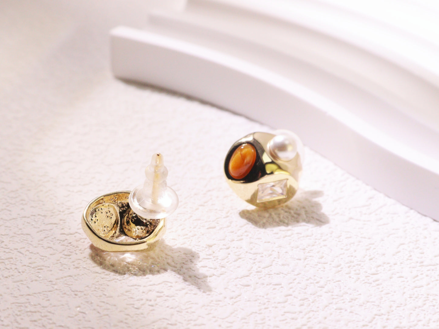 Vintage Pearl & Zircon Statement Stud Earrings