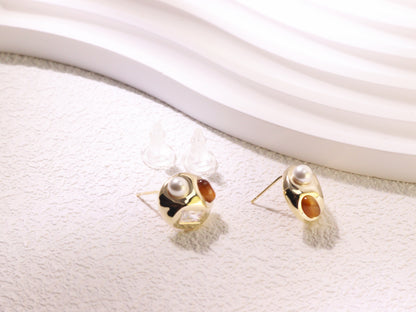 Vintage Pearl & Zircon Statement Stud Earrings
