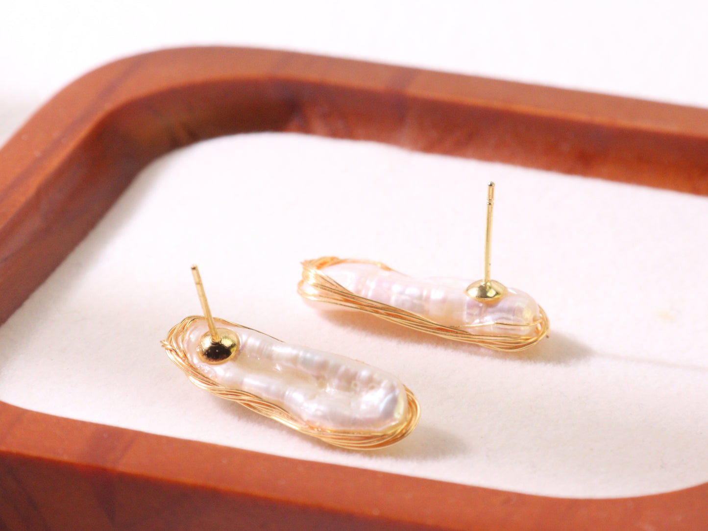 Hand-Wrapped Baroque Pearl Statement Stud Earrings