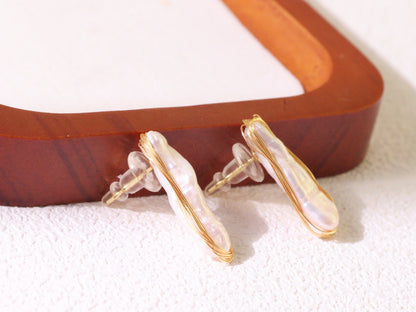 Hand-Wrapped Baroque Pearl Statement Stud Earrings