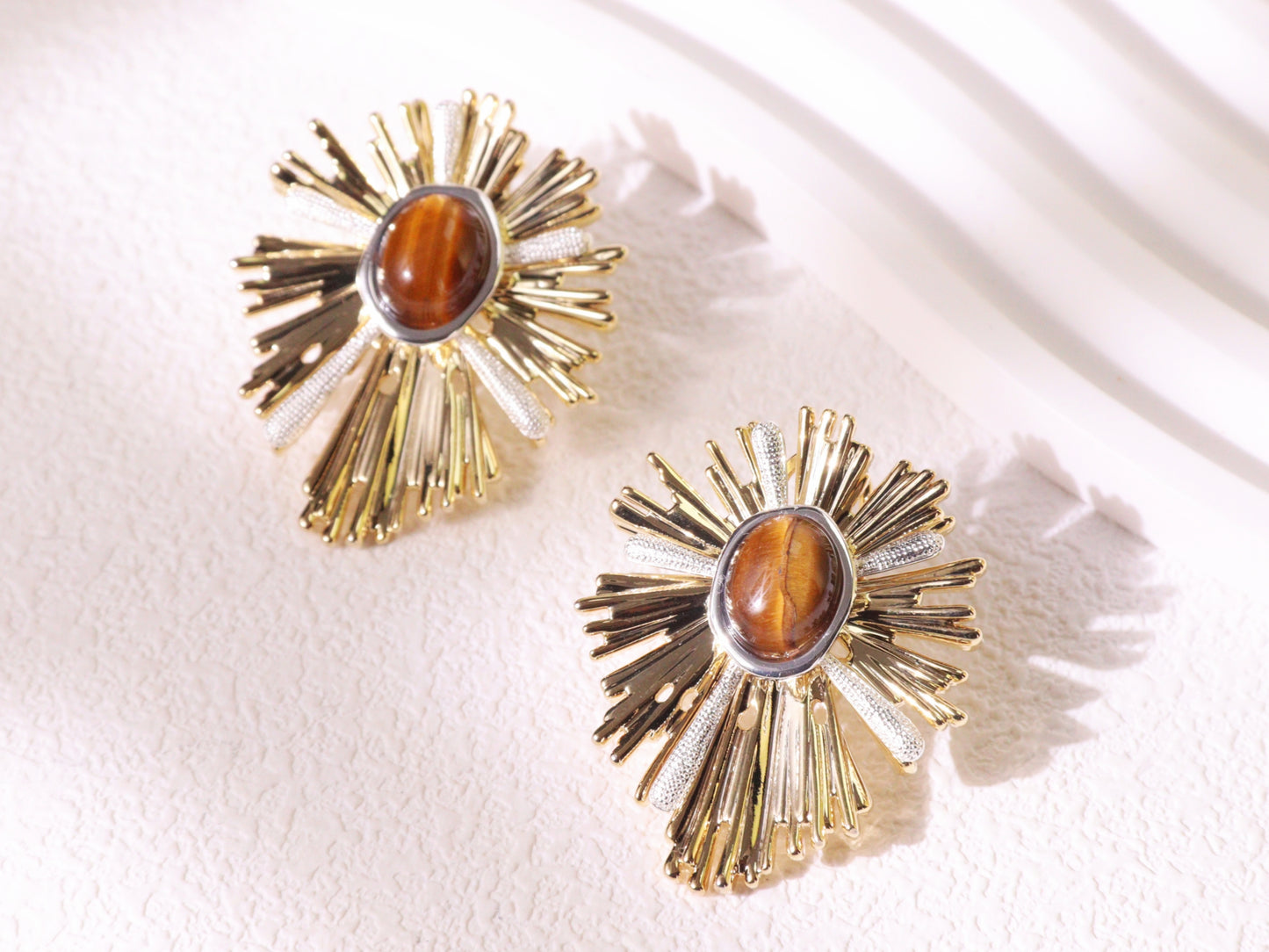 Radiant Tiger Eye Sunburst Earrings