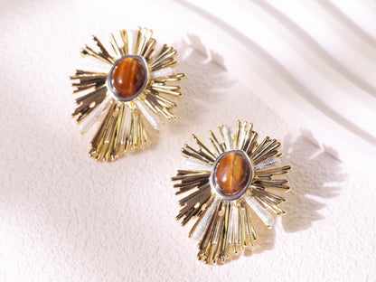 Radiant Tiger Eye Sunburst Earrings