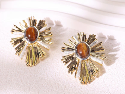 Radiant Tiger Eye Sunburst Earrings