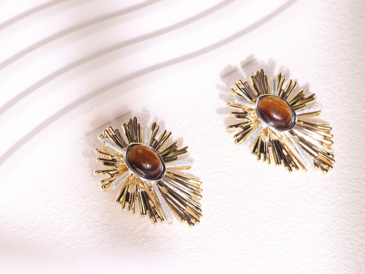 Radiant Tiger Eye Sunburst Earrings