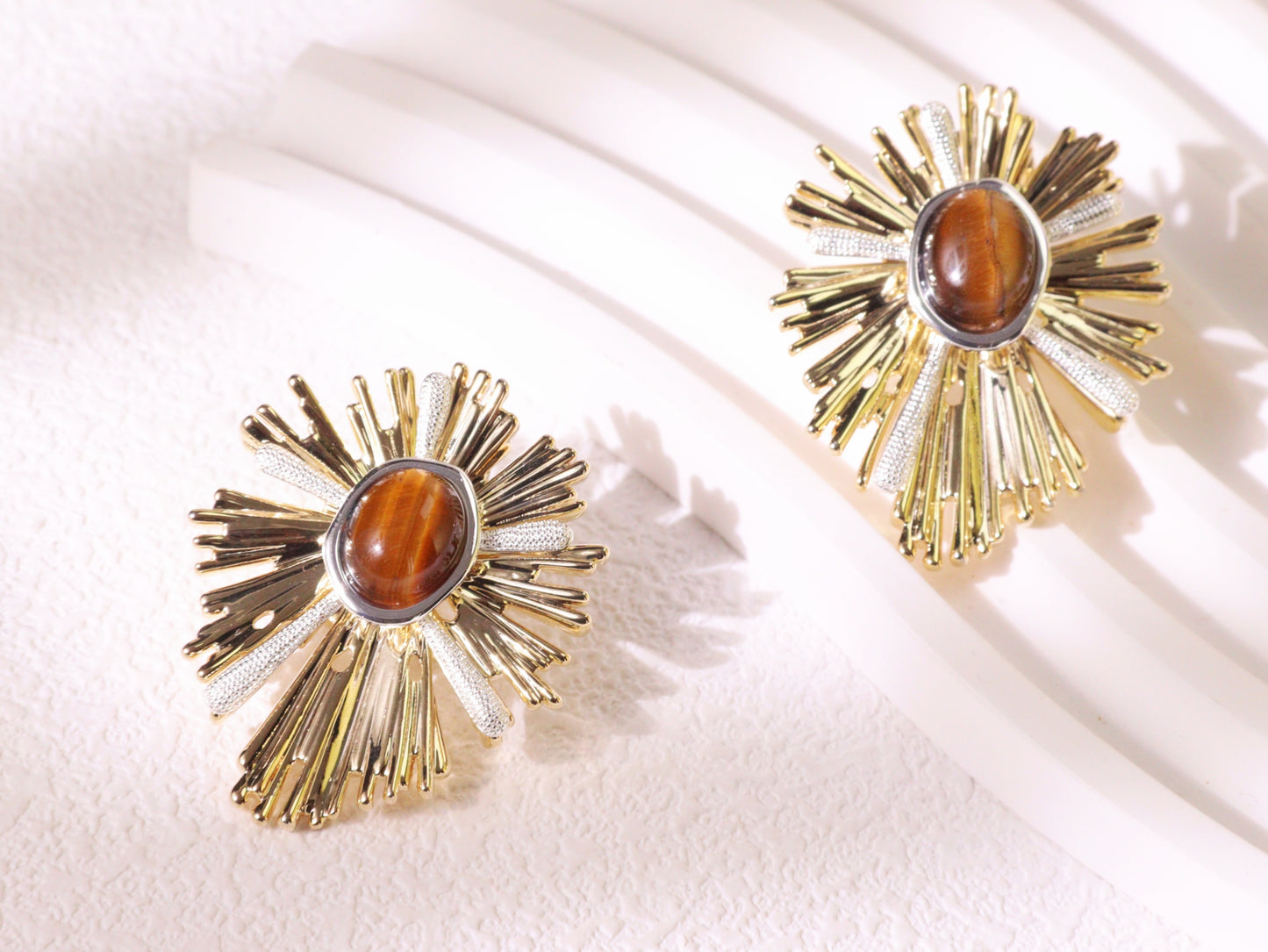 Radiant Tiger Eye Sunburst Earrings