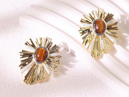 Radiant Tiger Eye Sunburst Earrings
