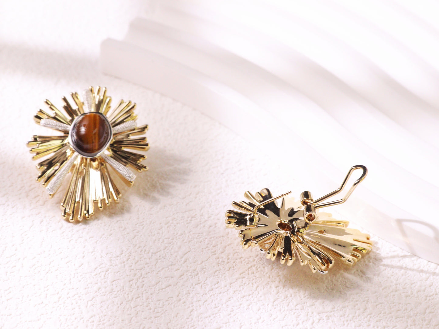 Radiant Tiger Eye Sunburst Earrings