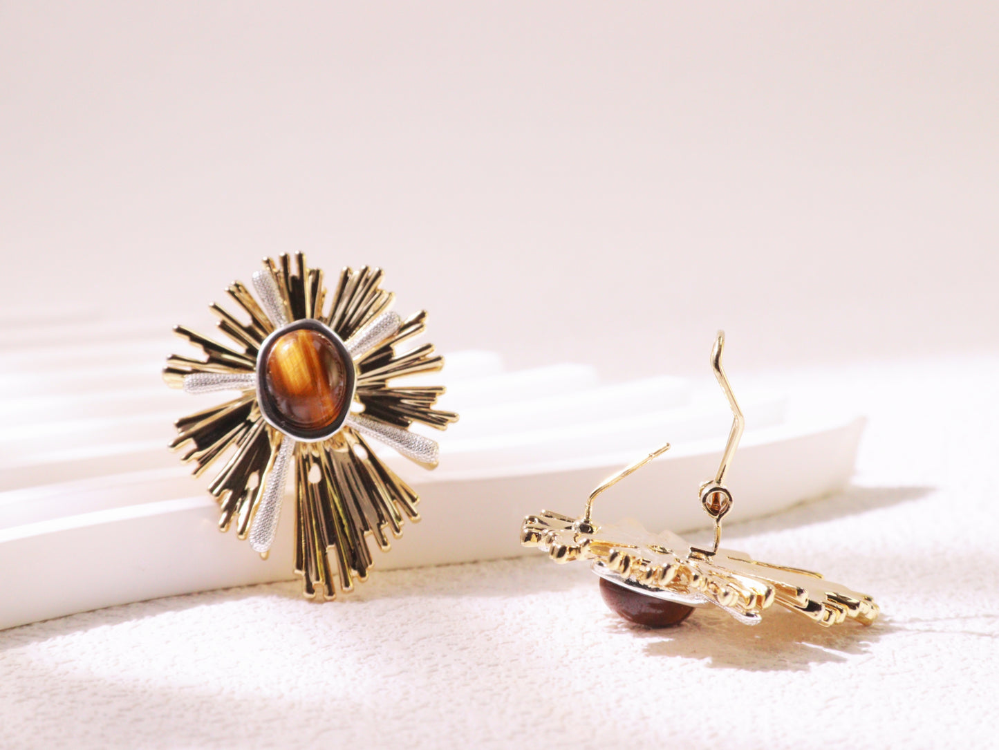 Radiant Tiger Eye Sunburst Earrings