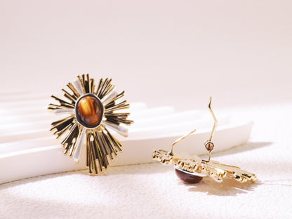 Radiant Tiger Eye Sunburst Earrings