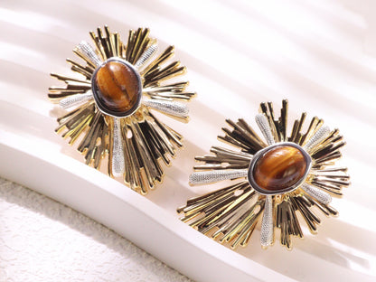 Radiant Tiger Eye Sunburst Earrings