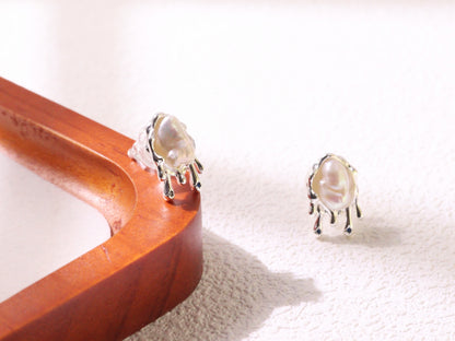 Molten Pearl Stud Earrings