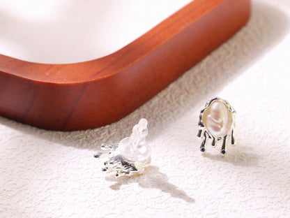 Molten Pearl Stud Earrings
