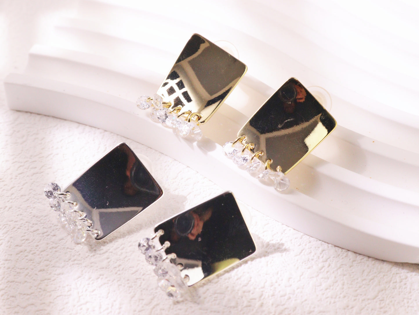 Mirror Finish Crystal Fringe Earrings